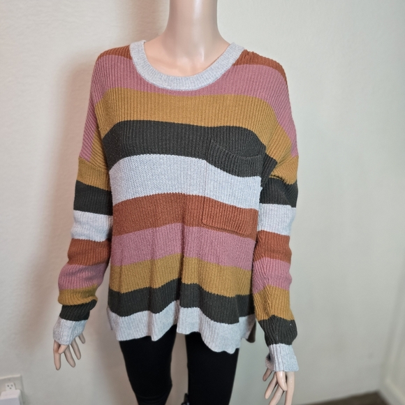 Madewell Thompson Striped Colorblock Crewneck Pocket Sweater Cotton Cozy  Medium - Picture 11 of 11